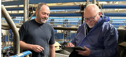 John Fra Smartfarming Tjekker Data På Et Besætningsbesøg